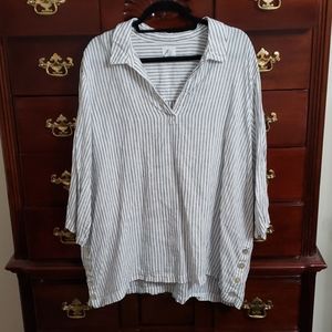 Linen Navy Striped Top
